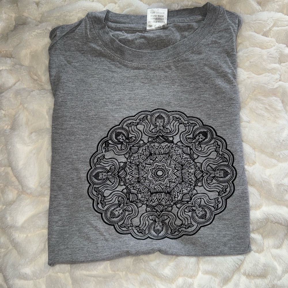 Gray T-Shirt with Mandala Buddha Design